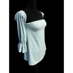 Susana Monaco Womens Off-Shoulder Top Bell Sleeves In Light Blue Cottagecore boh